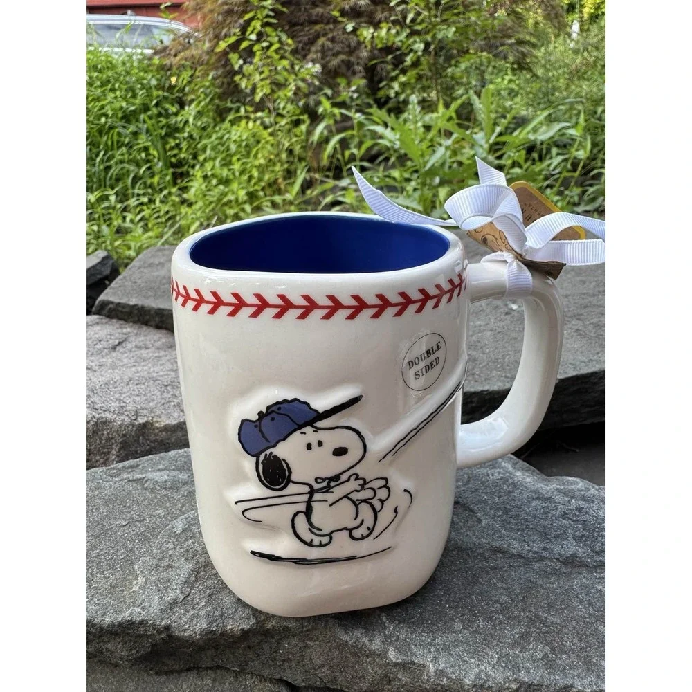 Rae Dunn Peanuts Snoopy Baseball PLAY BALL Double Sided Mug 2025 Blue Hat